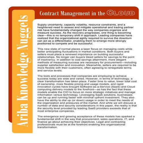 Ariba Knowledge Nuggets: Contracts in the Cloud