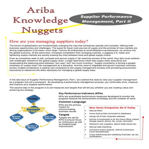 Ariba Knowledge Nuggets: Supplier Performance Management Part 2