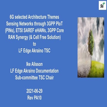 Akraino Ike Alisson 6G Architecture Themes Sensing Netw Core RAN Conv CF Cell...