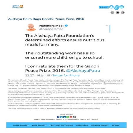 Akshaya patra gandhi peace prize