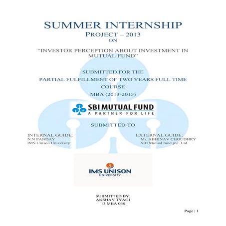 Full Project Report on SBI mutual funds.