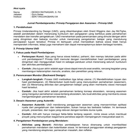 Aksi nyata Jurnal Pembelajaranku-Prinsip Pengajaran dan Asesmen - Prinsip UbD.pdf