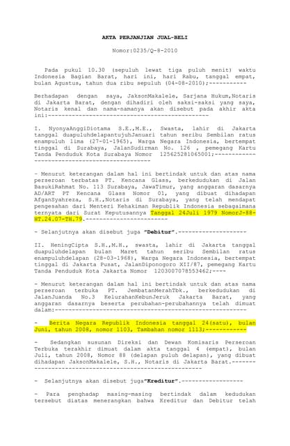 Contoh Akta Pembagian Hak Bersama (APHB) | DOCX