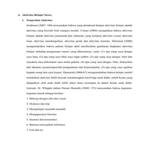 Aktivitas belajar siswa