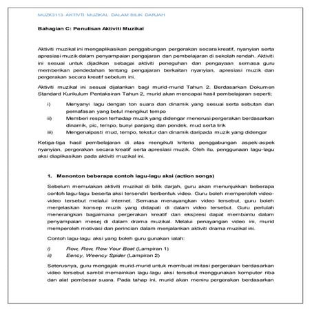 Aktiviti Muzikal (Penggabungan Aspek Nyanyian, Pergerakan secara Kreatif dan Apresiasi Muzik)