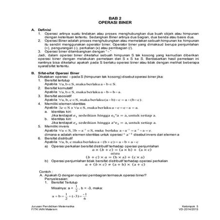 VD-108 klmpk 5: Operasi Biner dan Grup