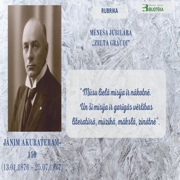 Mēneša jubilāra rubrika “Zelta graudi”: Jānim Akurateram – 150 | PDF
