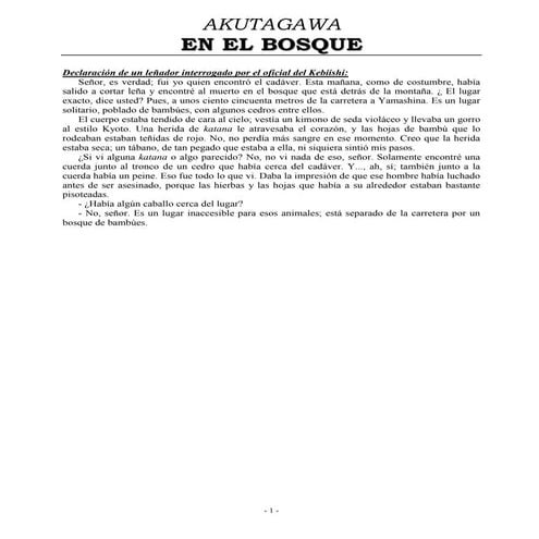 Akutagawa, ryunosuke   en el bosque
