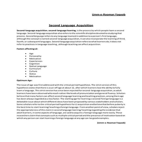 Second Language Acquisiton