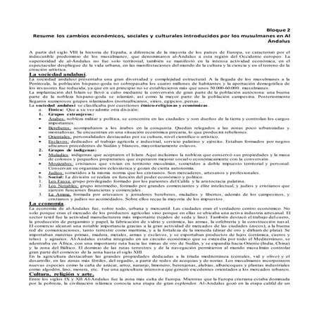 Bloque 2. Resume los cambios económicos, sociales y culturales introducidos por los musulmanes en Al Ándalus