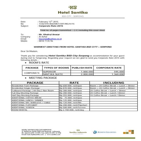 Price List Hotel Santika BSD ***