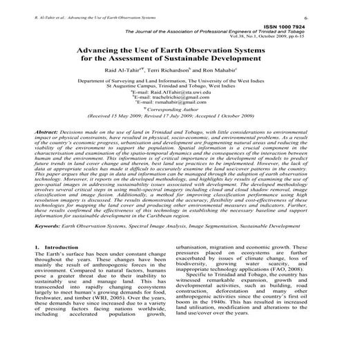 Advancing the Use of Earth Observation Systems for the Assessment of Sustaina...