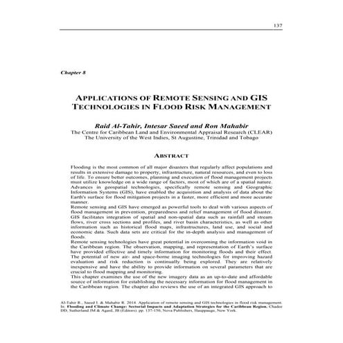 APPLICATIONS OF REMOTE SENSING AND GIS TECHNOLOGIES IN FLOOD RISK MANAGEMENT