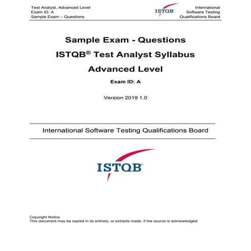 ISTQB Test Analyst Sample Question Paper