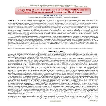 Upgrading of Low Temperature Solar Heat with Cascade Vapor Compression and Ab...