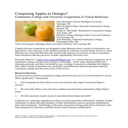 Comparing Apples to Oranges: Community College and University Cooperation in Virtual Reference
