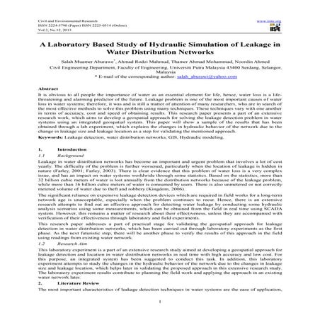 A laboratory based study of hydraulic simulation of leakage in water distribu...