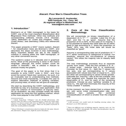 Alacart Poor man's classification trees