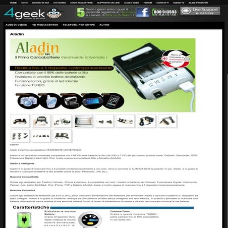 Caricabatterie Alimentatore Universale Aladin 4Geek 20 in 1