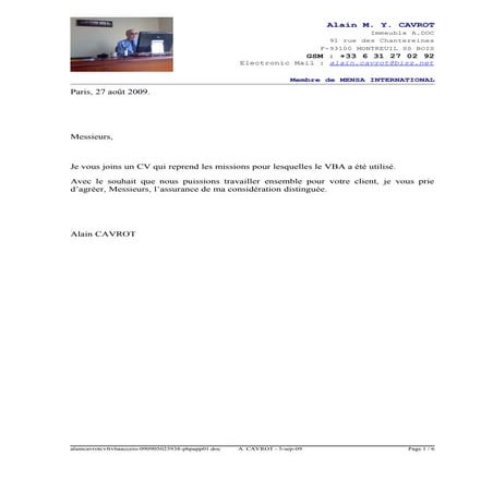 Alain CAVROT CV Fr Chef Projet .NET FREELANCE | DOC