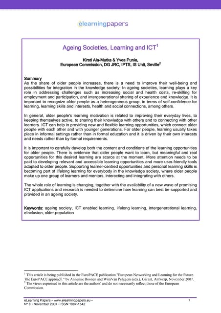 Ageing Societies, Learning and ICT