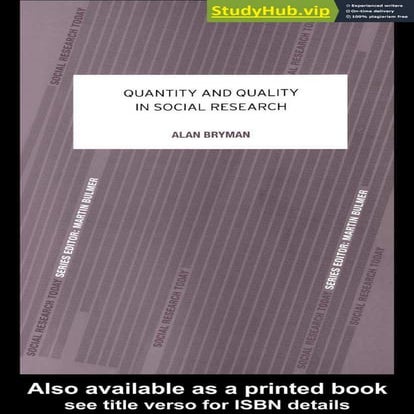 Alan Bryman Quantity and Quality in Social Research (Contemporary Social Rese...