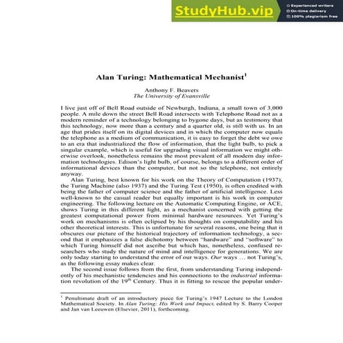 Alan Turing  Mathematical Mechanist