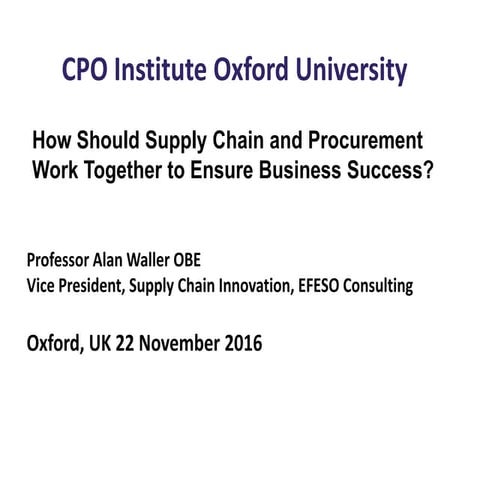 Alan Waller - Vice President Supply Chain Innovation, EFESO Consulting