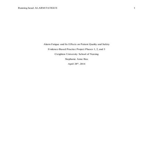 Alarm Fatigue Phase Writing | DOCX
