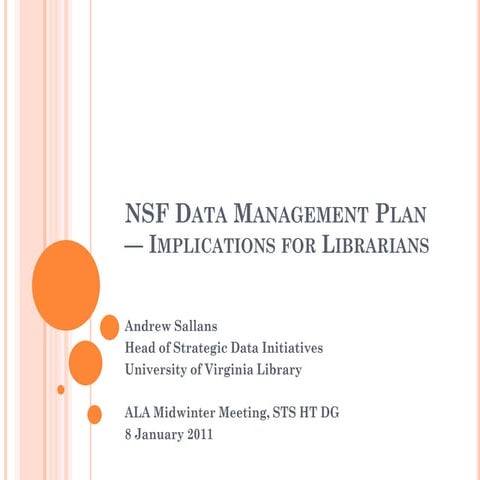 NSF Data Management Plan - Implications for Librarians
