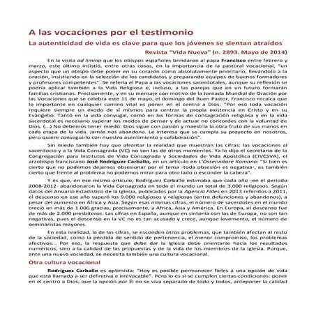 A las vocaciones por el testimonio vida nueva