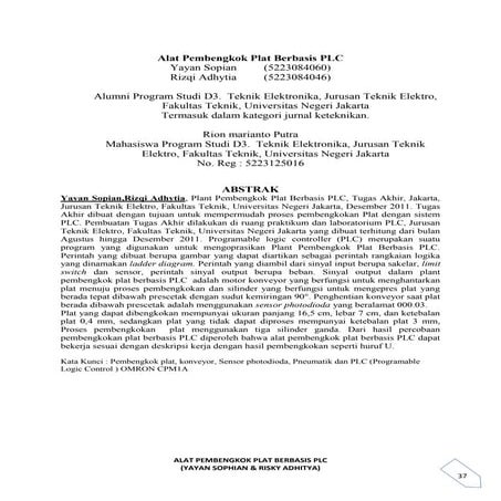 Alat pembengkok plat berbasis plc