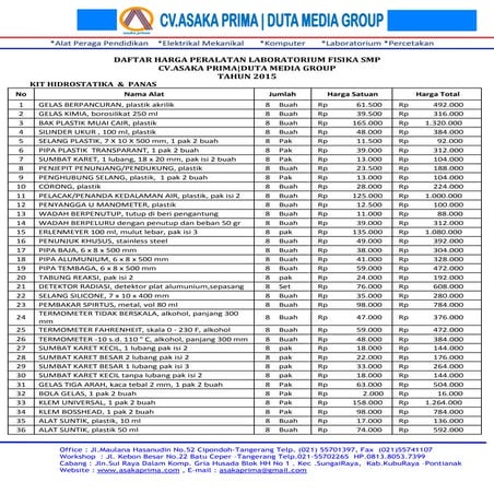 Rab alat lab ipa kit fisika kimia biologi smp sma | PDF