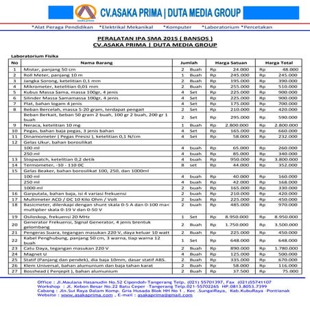 Alat peraga laboratorium ipa sma bansos tahun 2015
