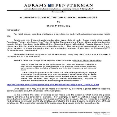 A lawyer's guide to the top 13 social media issues