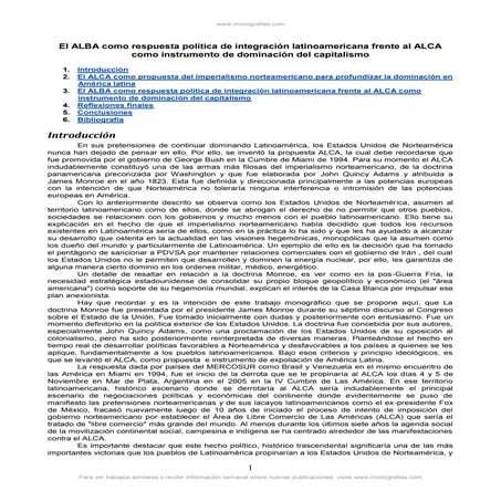 ALBA como respuesta política integración latinoamericana frente al ALCA