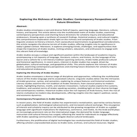 Arabic Learning: A Gateway to Culture, Communication, and Connection | PDF