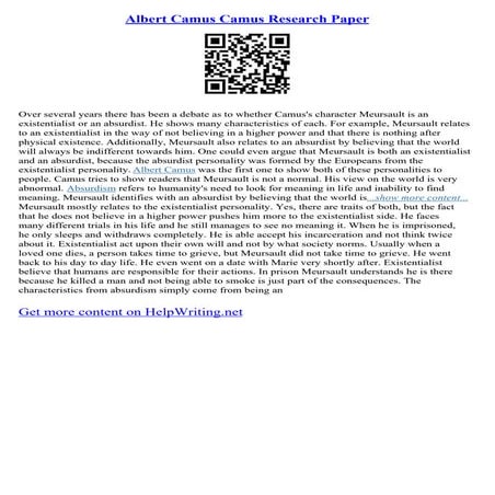 Albert Camus Camus Research Paper