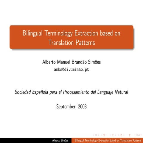 Bilingual Terminology Extraction based on Translation Patterns
