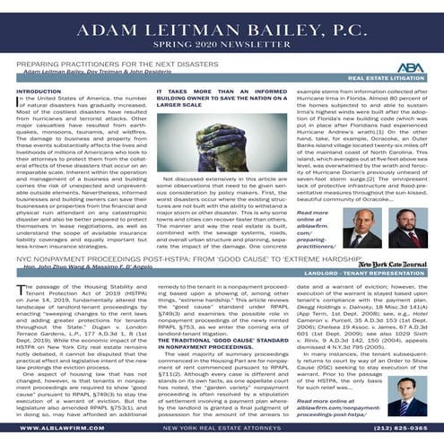 Adam Leitman Bailey, P.C. Spring 2020 Newsletter