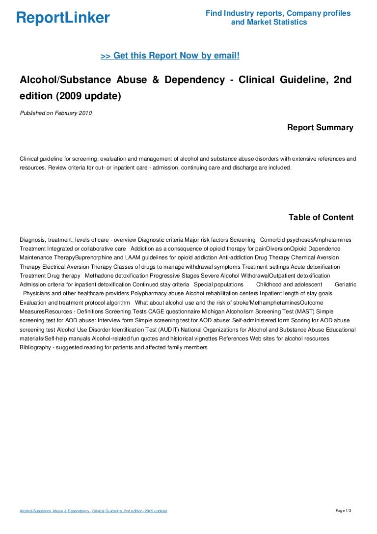 Alcohol/Substance Abuse & Dependency - Clinical Guideline, 2nd editio…