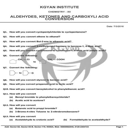 Aldehydes, ketones and carboxyli acid conversion