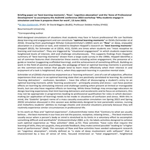 Simulation theory briefing paper (ALDinHE Conference 2023) 