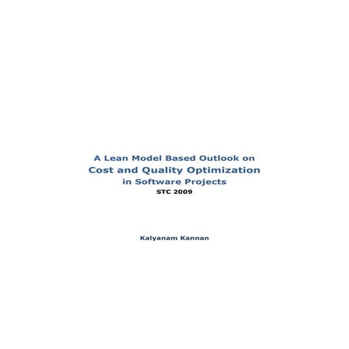A lean model based outlook on cost & quality optimization in software projects