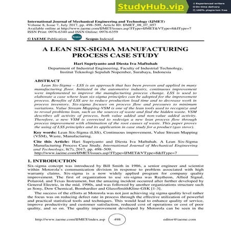 A LEAN SIX-SIGMA MANUFACTURING PROCESS CASE STUDY