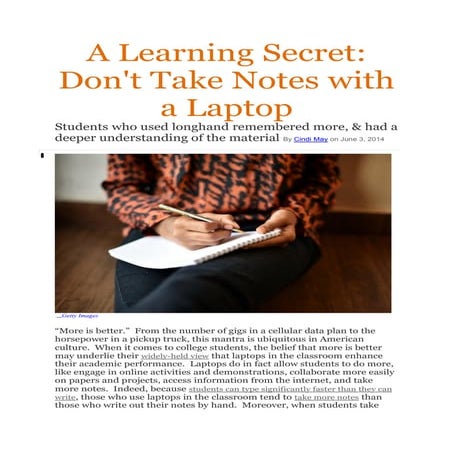 A Learning Secret: Don't take notes with a Laptop