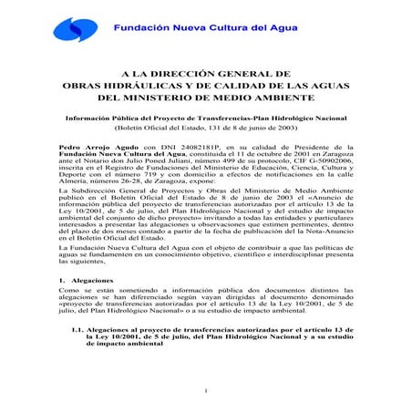 Alegaciones de la FNCA al PHN