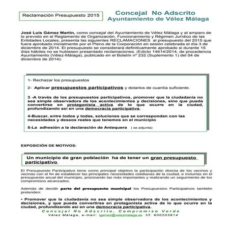 Alegaciones presupuestos 2015