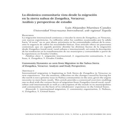 La dinámica comunitaria vista desde la migración en la sierra nahua de Zongol...