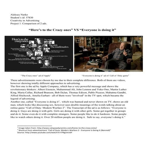 Comparison of the 2 advertisements